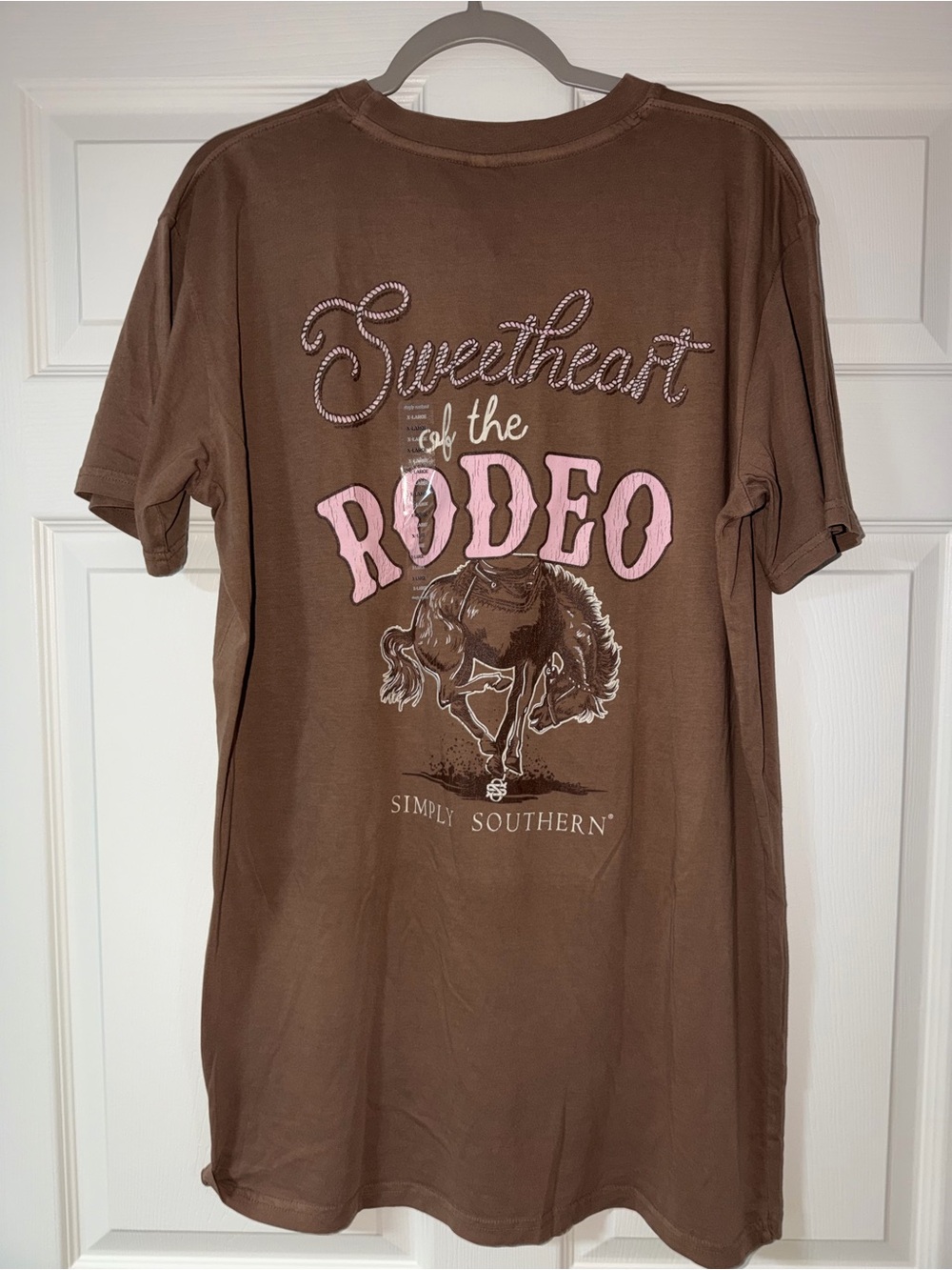 NWT Simply Southern Brown Tee with Pink Rodeo Graphic